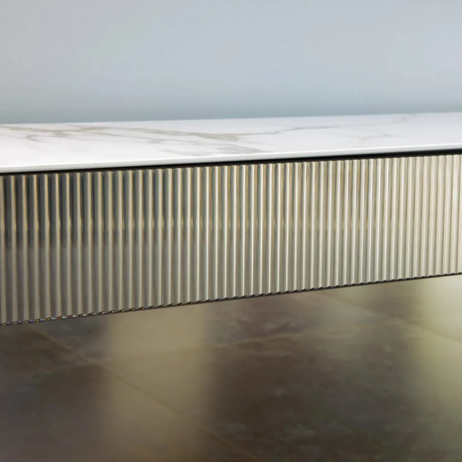 Madia da Soggiorno con Base in Acciaio e Struttura in Nobilitato - Adriel Viadurini