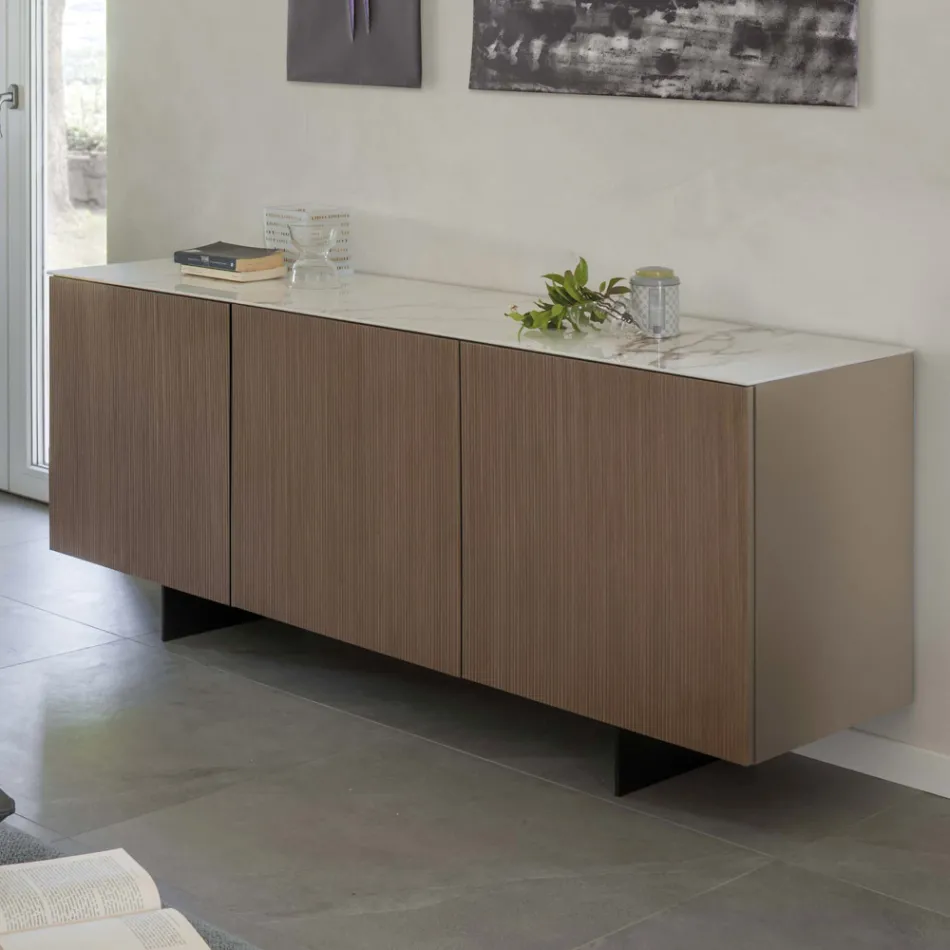 Madia da Soggiorno con Base in Acciaio e Struttura in Nobilitato - Adriel Viadurini