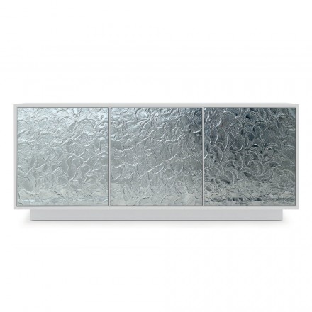 Madia da Soggiorno in Legno Laccato Opaco e Vetro Made in Italy - Fiorenza Viadurini