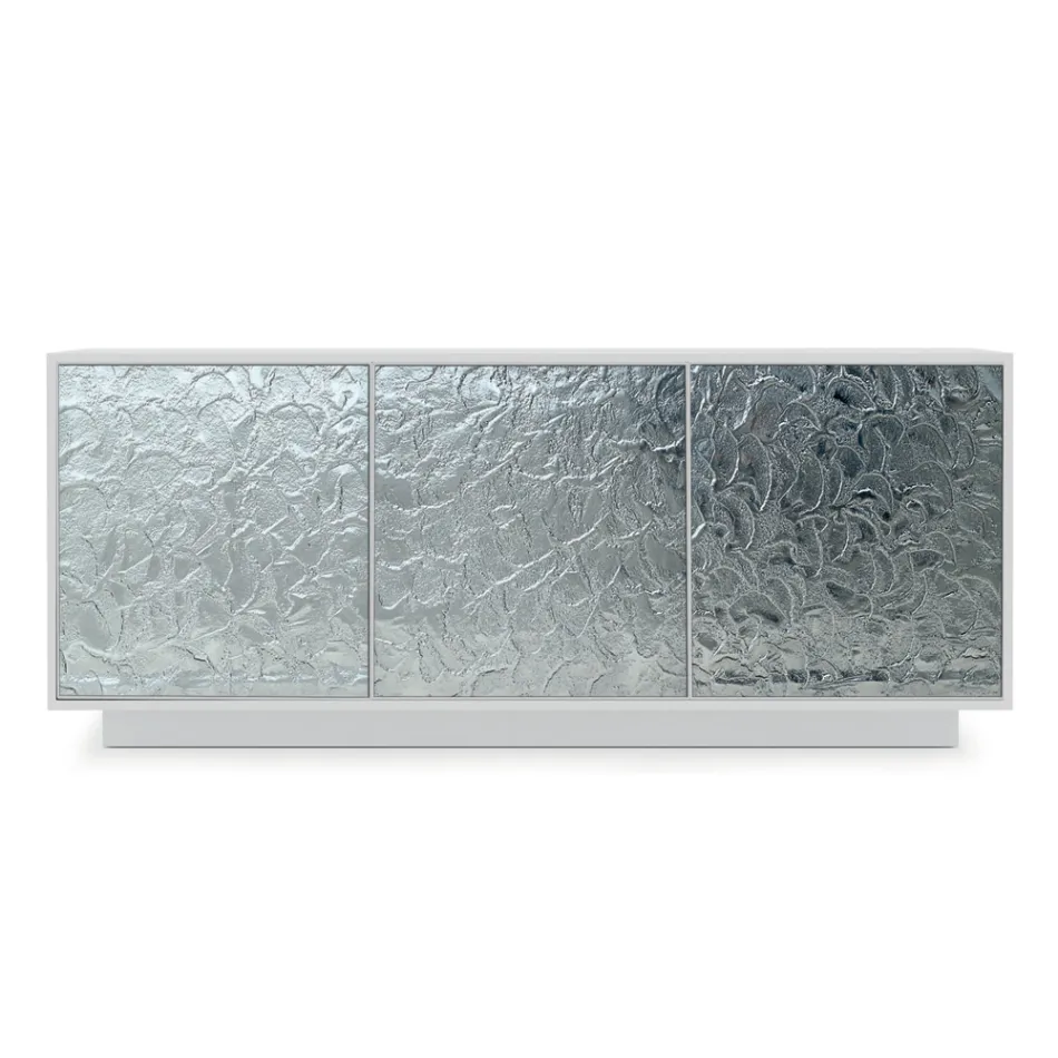 Madia da Soggiorno in Legno Laccato Opaco e Vetro Made in Italy - Fiorenza Viadurini