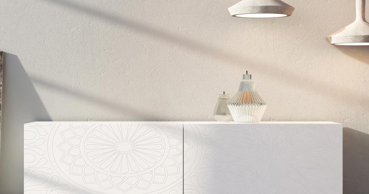 Madia in Mdf Bianco Opaco con 2 Ante e Base a Zoccolo