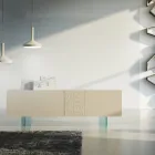 Madia da Soggiorno in Mdf Laccato Opaco e Vetro Made in Italy - Ninetta Viadurini