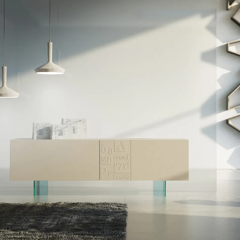 Madia da Soggiorno in Mdf Laccato Opaco e Vetro Made in Italy - Ninetta Viadurini