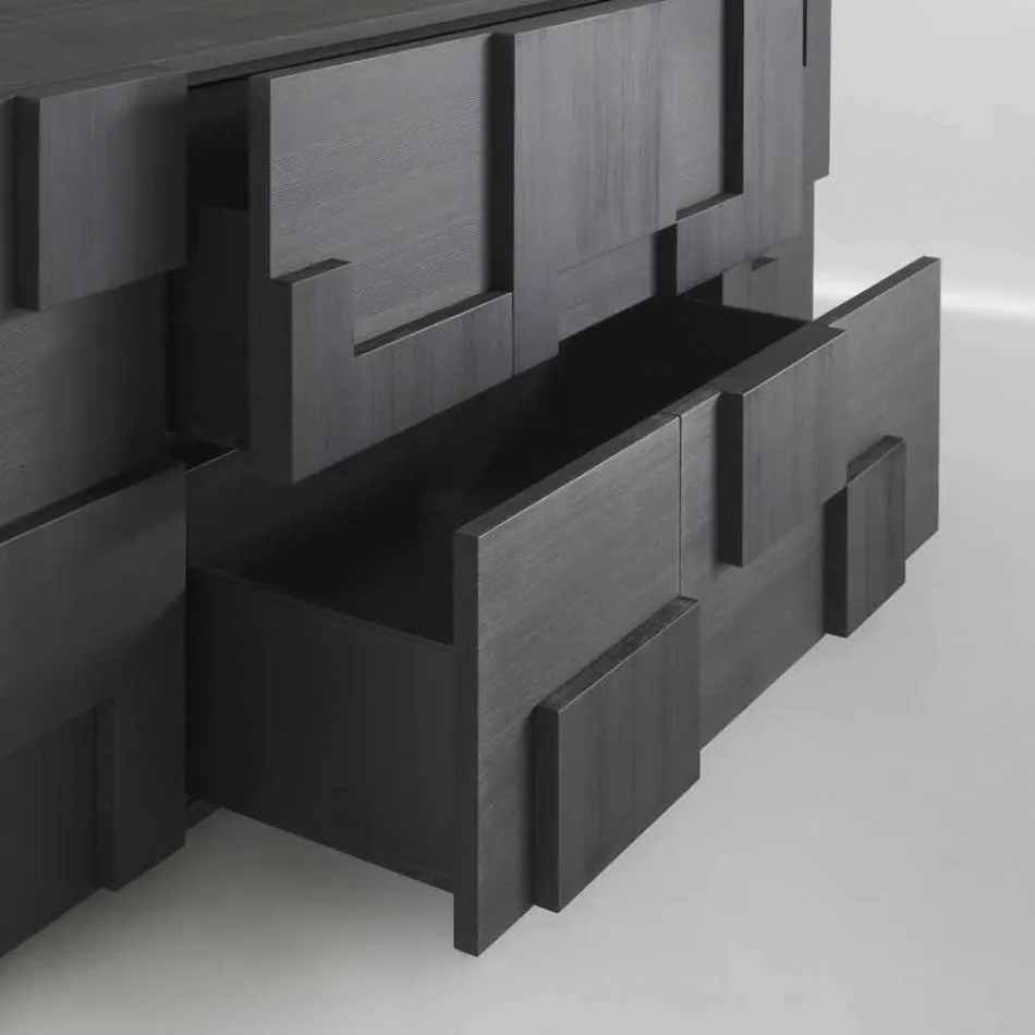 Madia di design in legno di larice spazzolato termotrattato Azalea Viadurini