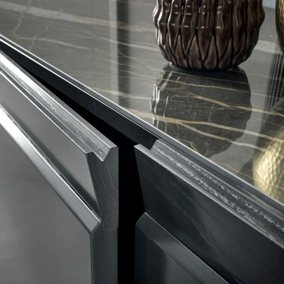 Madia in Legno 3 Ante con Bordo Inclinato e Piano in Ceramica - Mondolfo Viadurini