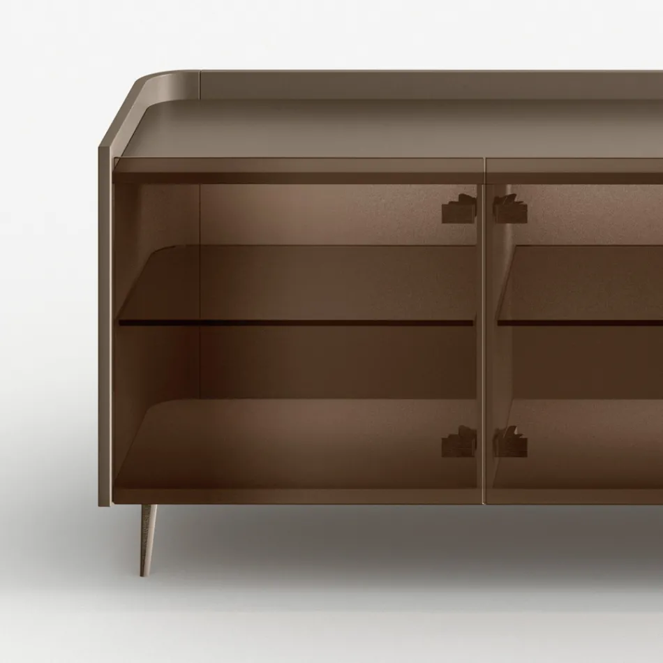 Madia in Legno Curvo Laccato con Ante in Vetro Bronzo Made in Italy - Lyra Viadurini