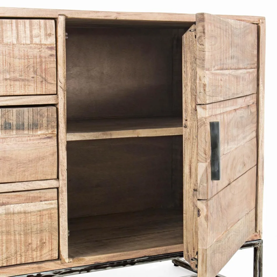 Madia in Legno di Acacia e Acciaio 2 Ante e 3 Cassetti Homemotion - Aimune Viadurini