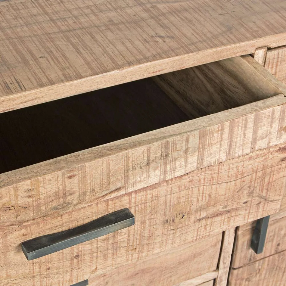 Madia in Legno di Acacia e Acciaio 2 Ante e 3 Cassetti Homemotion - Aimune Viadurini