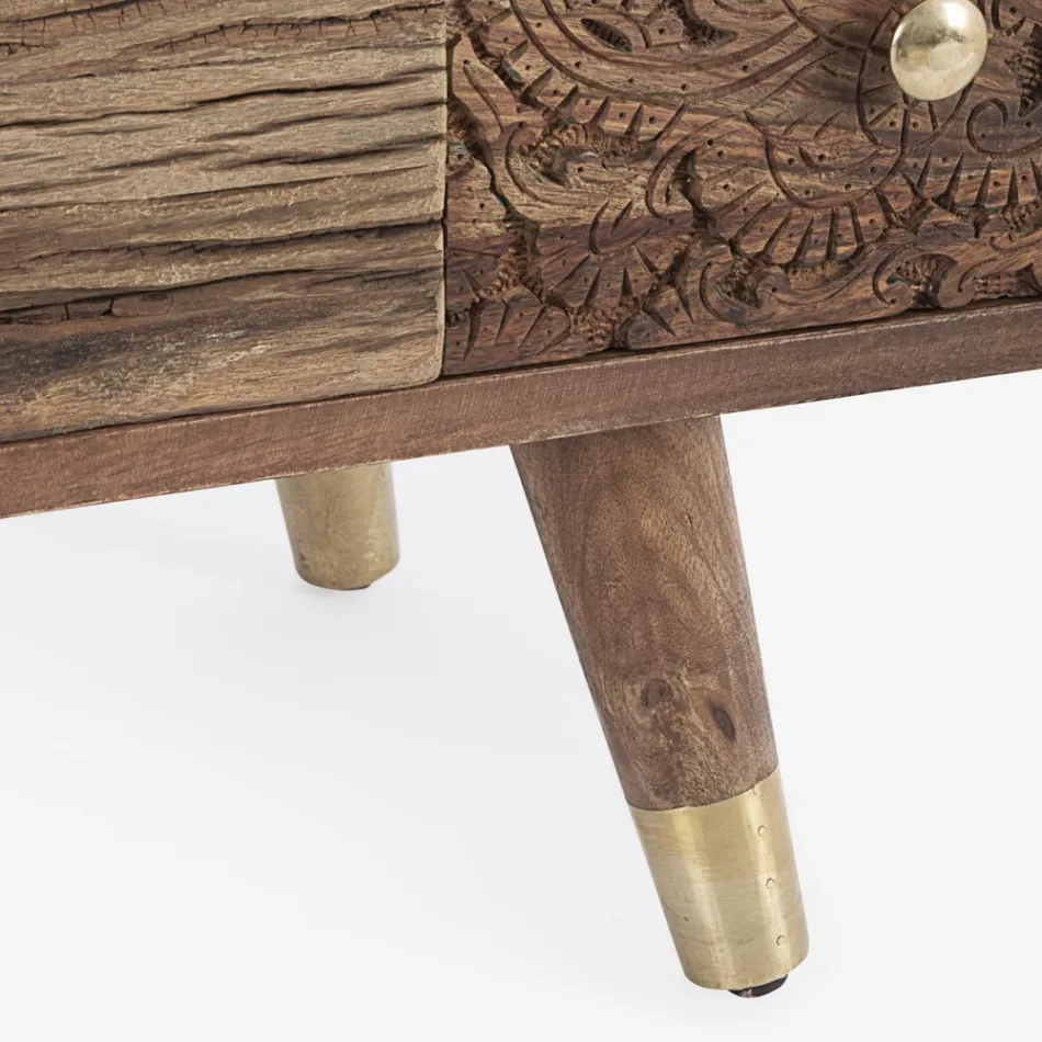 Madia in Legno di Mango 2 Ante 4 Cassetti Stile Etnico Homemotion - Auriel Viadurini