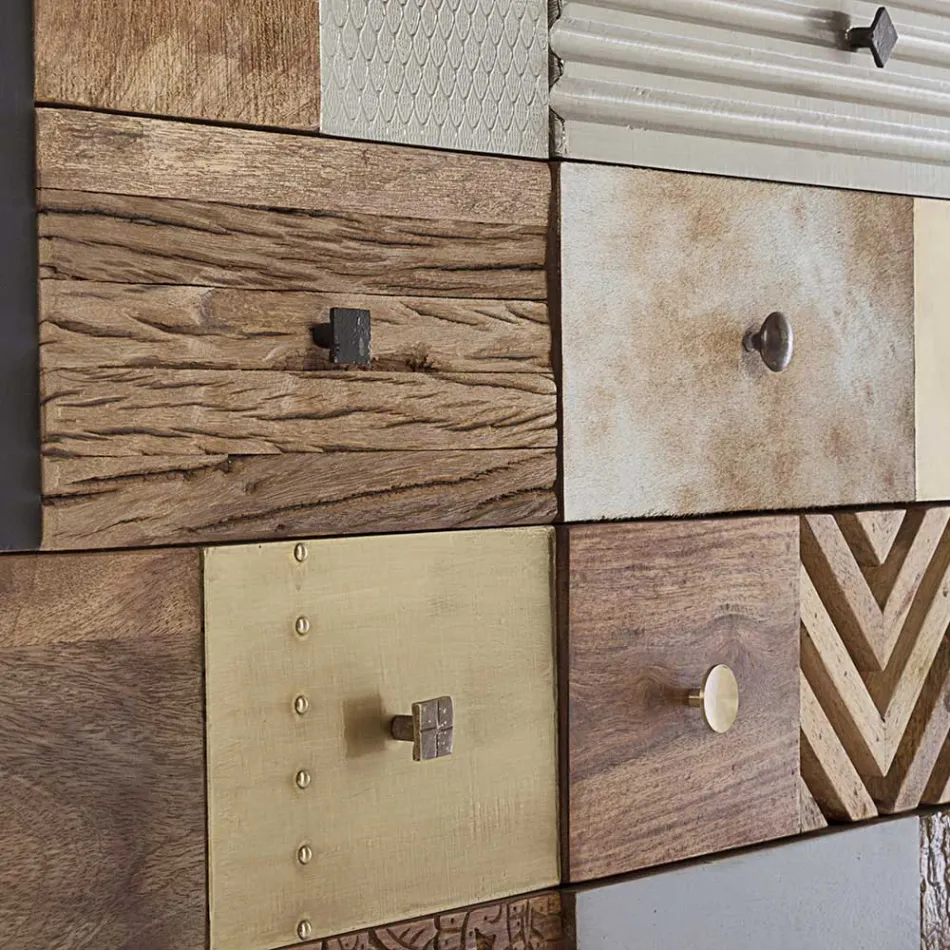 Madia in Legno di Mango 2 Ante 4 Cassetti Stile Etnico Homemotion - Auriel Viadurini