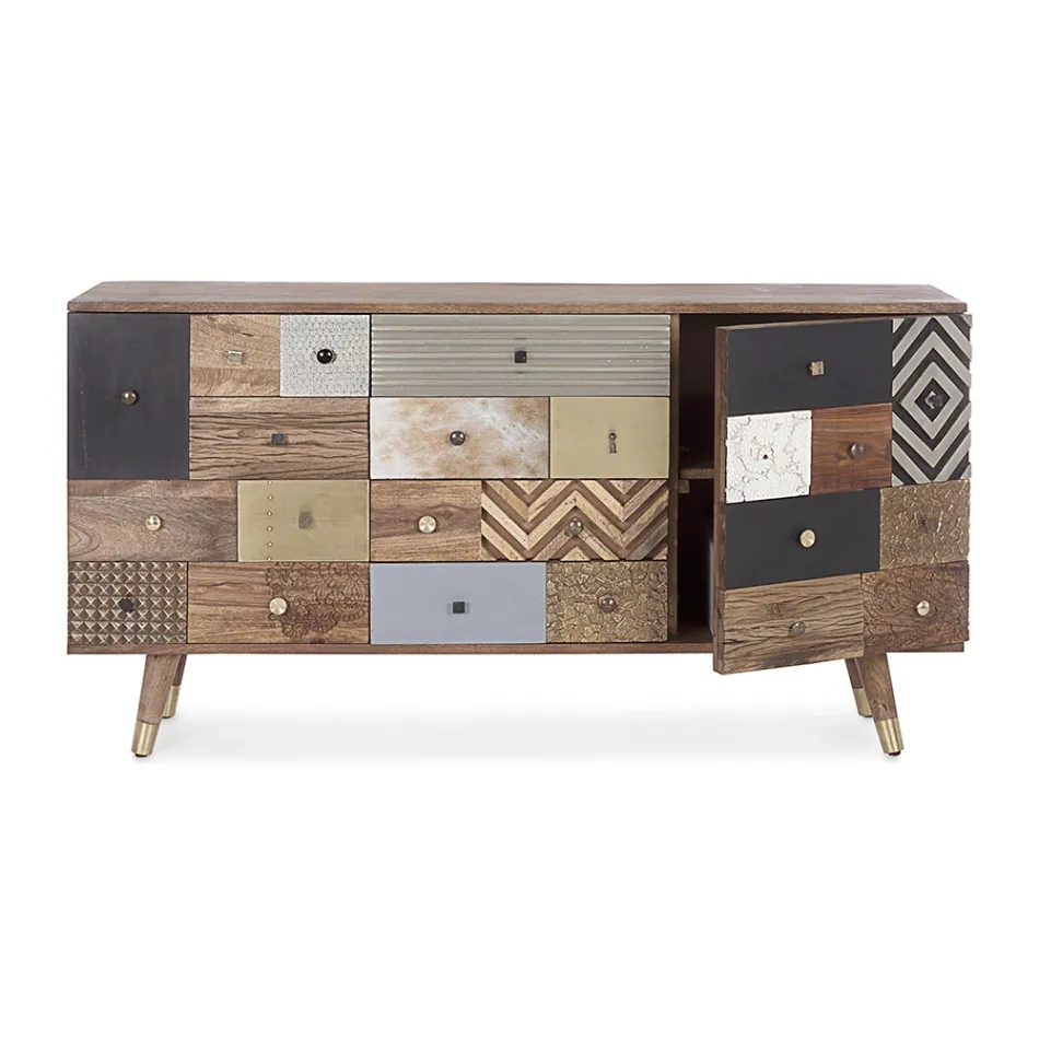 Madia in Legno di Mango 2 Ante 4 Cassetti Stile Etnico Homemotion - Auriel Viadurini