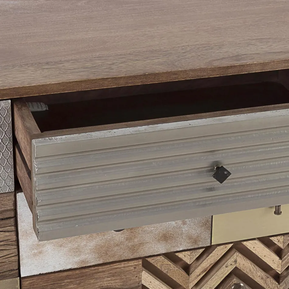 Madia in Legno di Mango 2 Ante 4 Cassetti Stile Etnico Homemotion - Auriel Viadurini