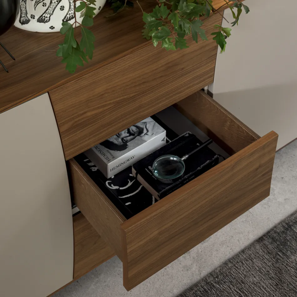 Madia in Legno Laccato 2 Ante 3 Cassetti Design Curvilineo Italiano - Celio Viadurini