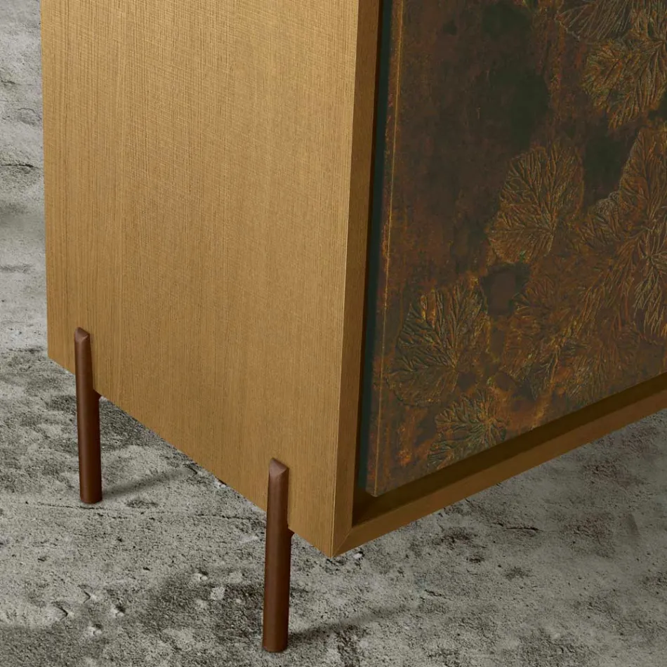 Madia in Legno Listellare con 3 Ante in MDF con Lavorazione Manuale - Veralia  Viadurini