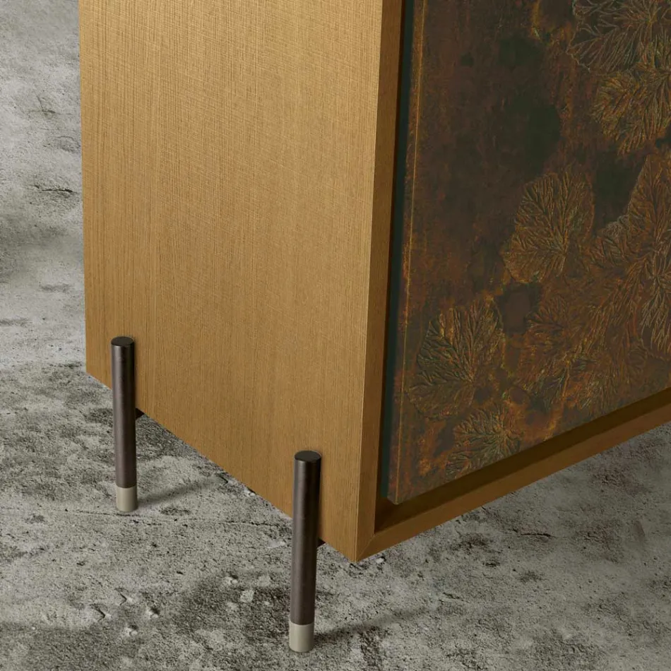 Madia in Legno Listellare con 3 Ante in MDF con Lavorazione Manuale - Veralia  Viadurini