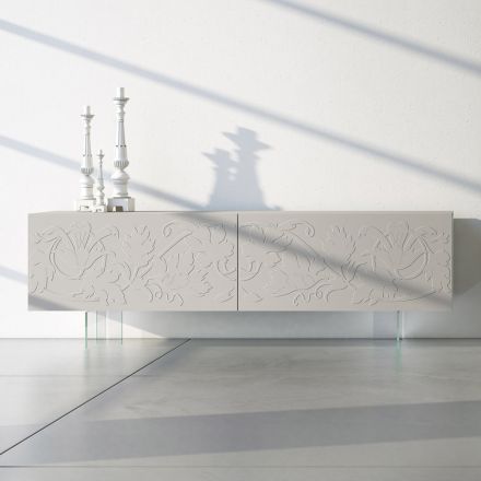 Madia in Mdf Grigio Chiaro con Piedini in Vetro Made in Italy - Germena Viadurini
