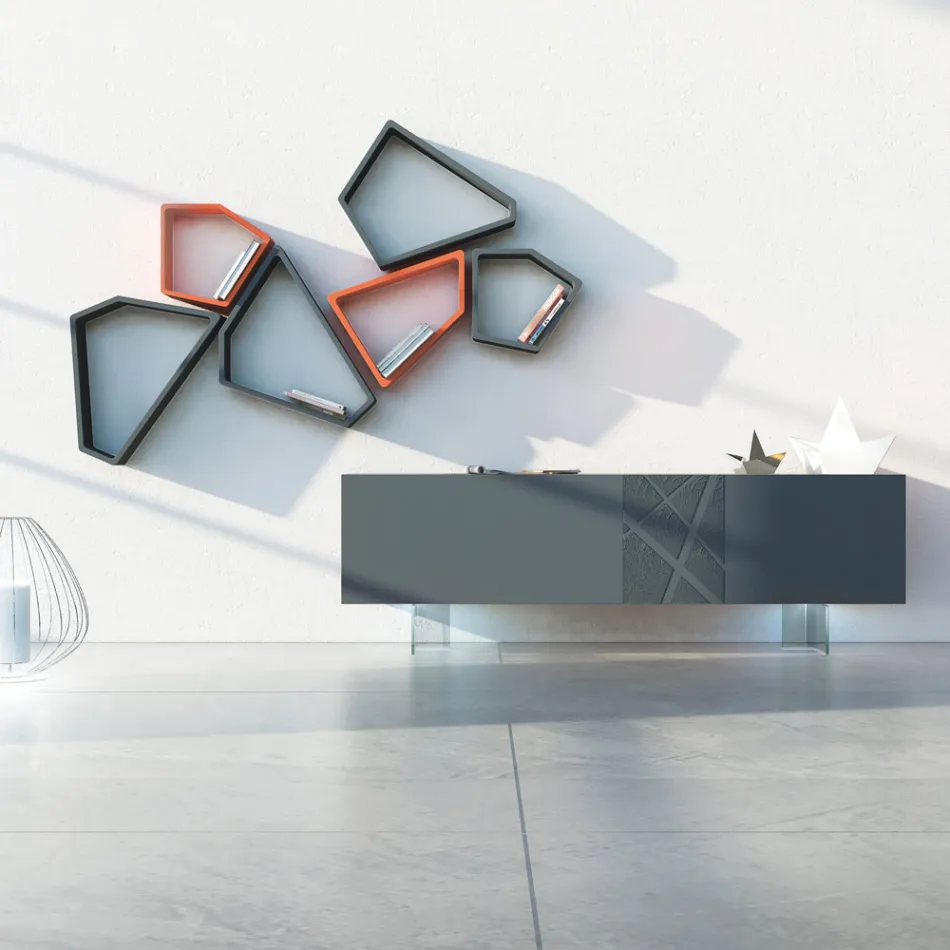 Madia in Mdf Grigio Grafite con Piedini in Vetro Made in Italy - Zelia Viadurini