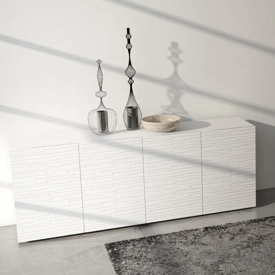 Madia in Mdf Laccato Bianco Opaco con Ante Decorate Made in Italy - Chicago Viadurini