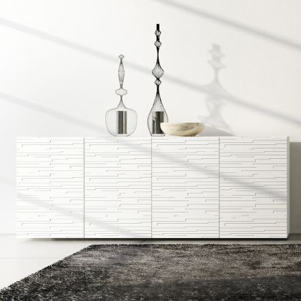 Madia in Mdf Laccato Bianco Opaco con Ante Decorate Made in Italy - Chicago Viadurini