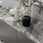 Madia in MDF, Top in Ceramica Effetto Marmo Grigio con 3 Ante Push-pull - Click Viadurini