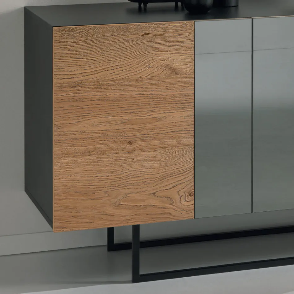 Madia in Nobilitato con 3 Ante in Rovere e Specchio Made in Italy - Romina Viadurini