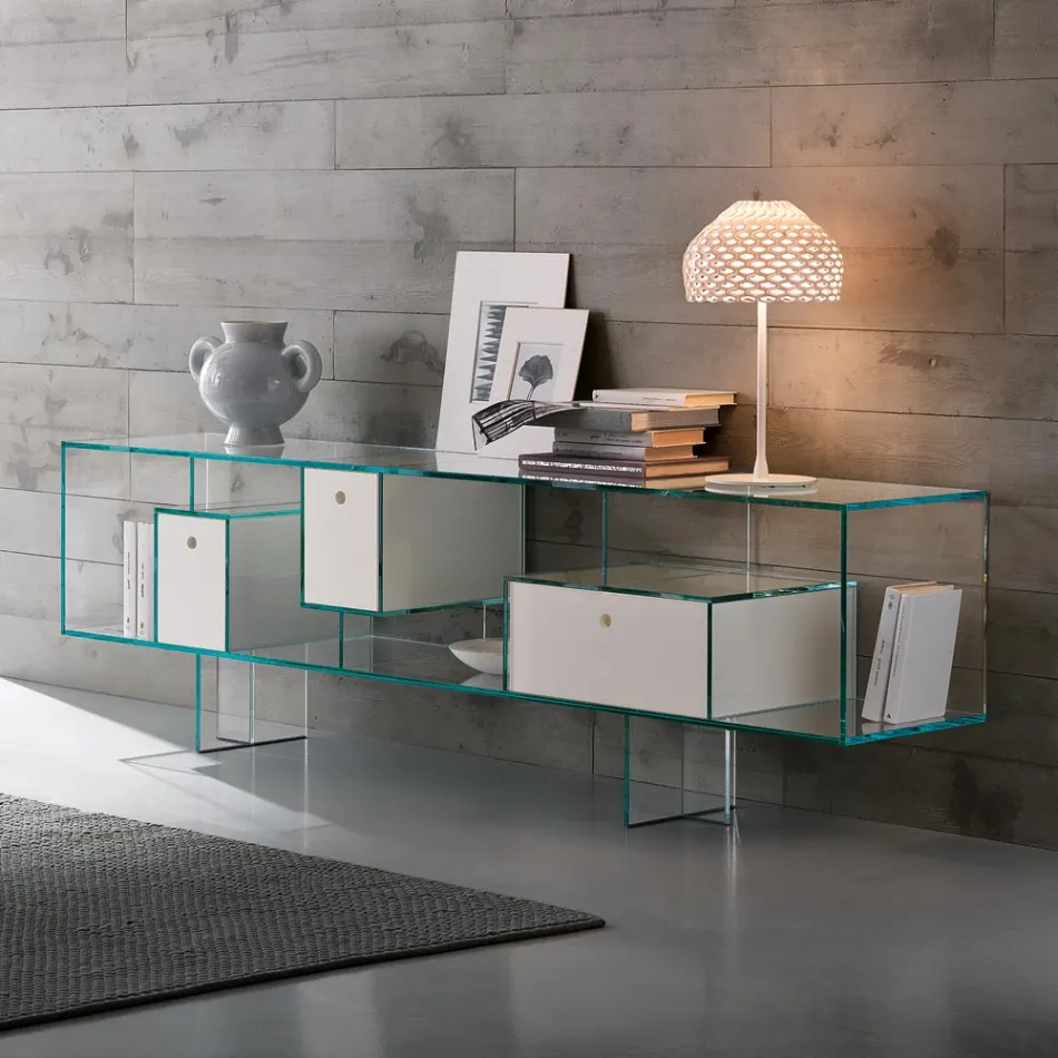 Madia in Vetro con Tre Cassetti dal Design Elegante Made in Italy - Senera Viadurini