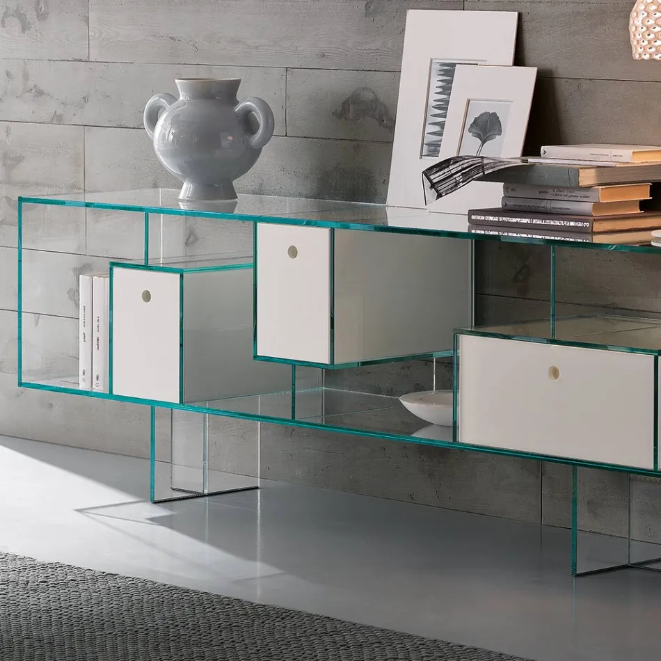 Madia in Vetro con Tre Cassetti dal Design Elegante Made in Italy - Senera Viadurini