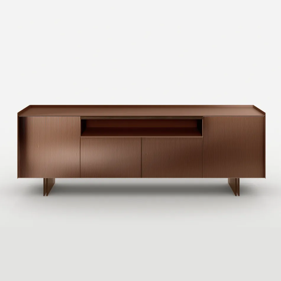 Madia in Vetro Retrolaccato con Profilo in Legno Massello Made in Italy - Lutea Viadurini