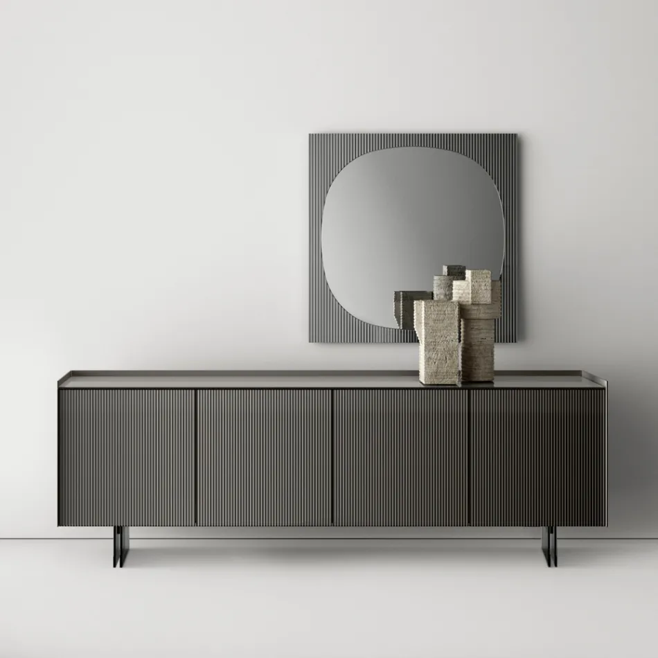 Madia Moderna con Ante Battenti in Vetro Retrolaccato Made in Italy - Lutea Viadurini