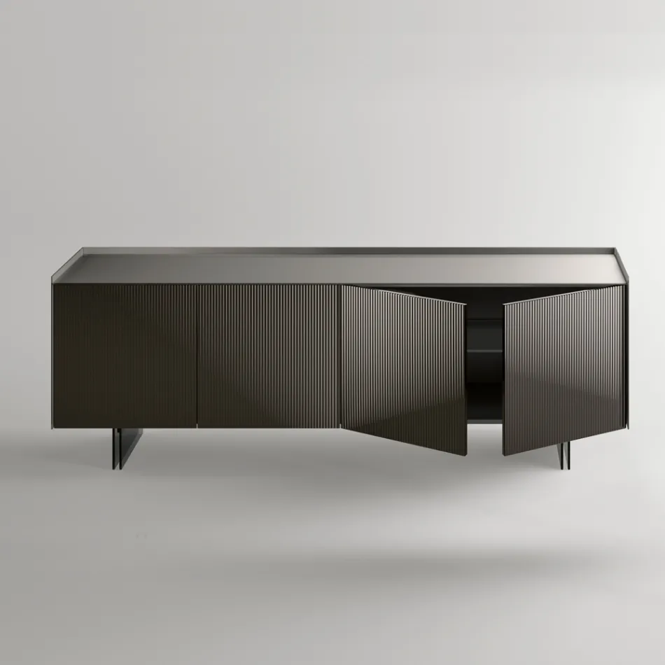 Madia Moderna con Ante Battenti in Vetro Retrolaccato Made in Italy - Lutea Viadurini