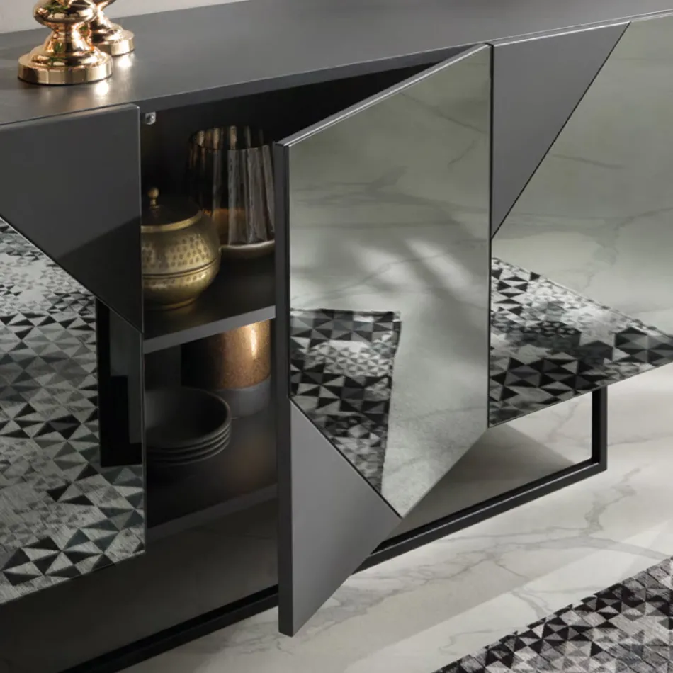 Madia Moderna con Ante in Mdf Rivestite in Specchio Made in Italy - Morgana Viadurini