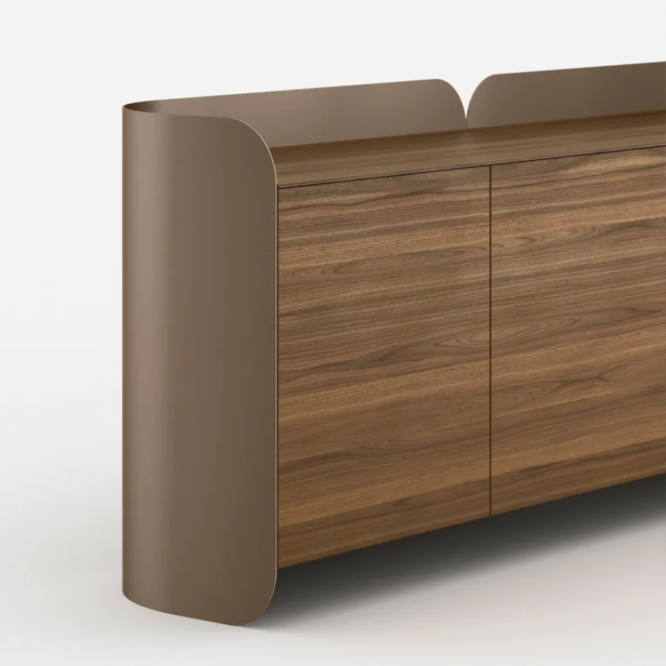 Madia Moderna in Legno e Metallo Curvato di Design Made in Italy - Rugiada Viadurini