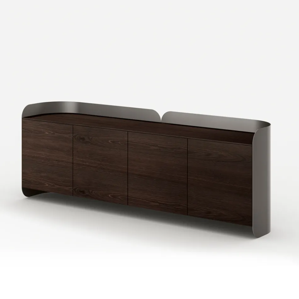Madia Moderna in Legno e Metallo Curvato di Design Made in Italy - Rugiada Viadurini