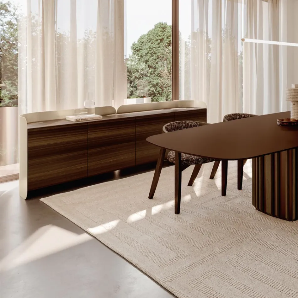 Madia Moderna in Legno e Metallo Curvato di Design Made in Italy - Rugiada Viadurini
