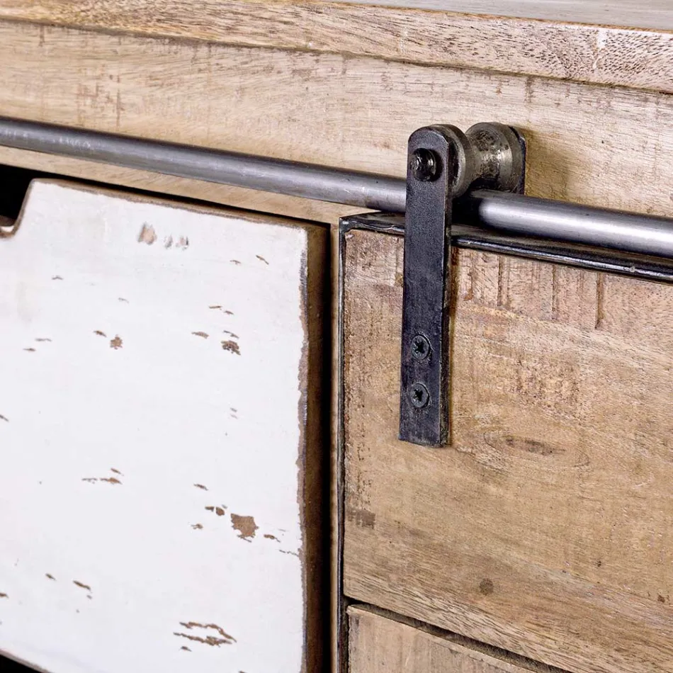 Madia Salotto in Legno di Mango e Acciaio a 2 Ante e 3 Cassetti - Sinfony Viadurini