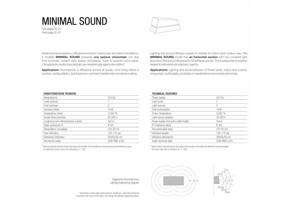 Marmo illuminante completo di diffusore sonoro Minimal Sound Viadurini