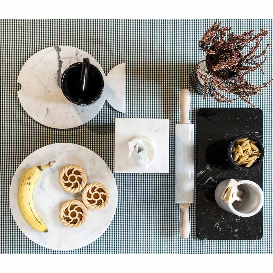 Mattarello in Marmo con Maniglie in Legno Made in Italy - Senni Viadurini