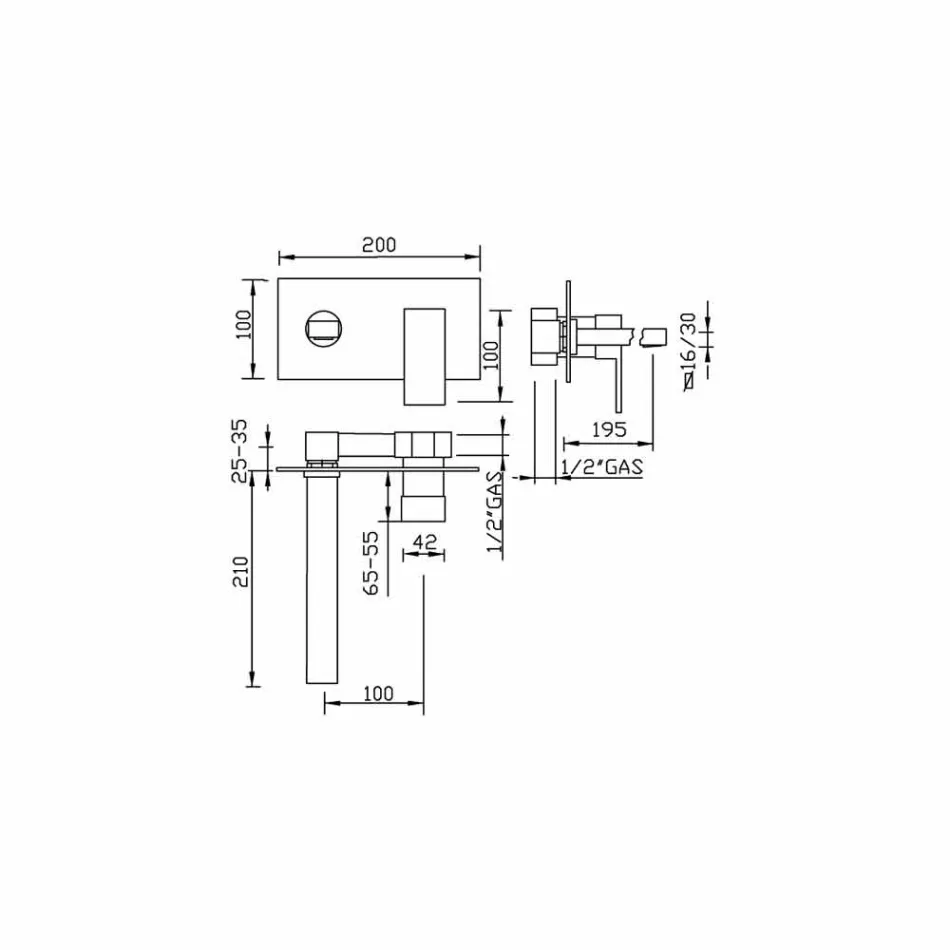 Miscelatore Lavabo a Muro per Bagno Piastra Unica Made in Italy - Panela Viadurini