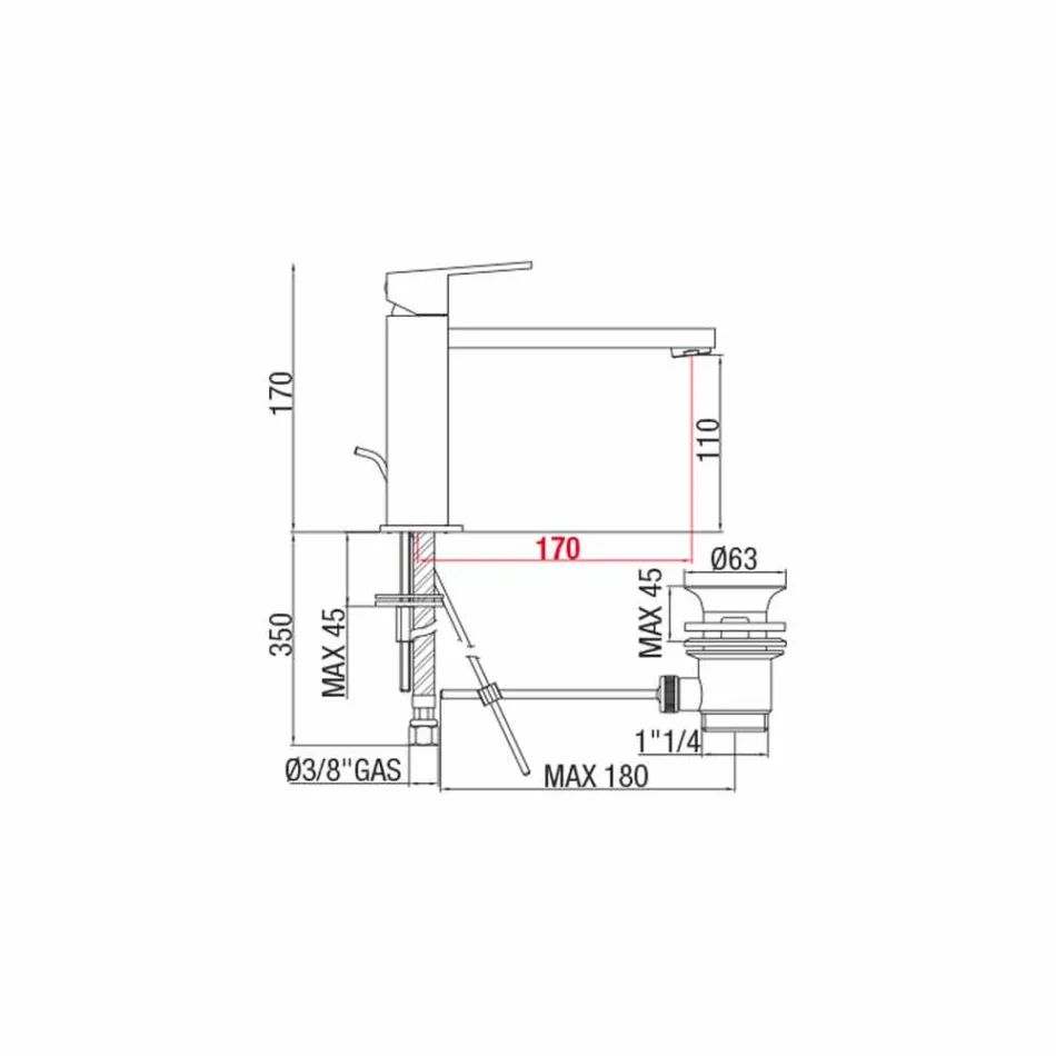 Miscelatore Lavabo Bagno con Bocca Interasse da 170 mm Made in Italy - Medida Viadurini