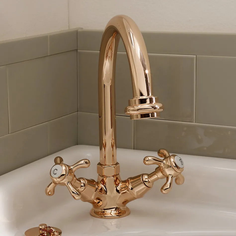 Miscelatore Lavabo Monoforo Stile Vintage in Ottone Made in Italy – Klarisa Viadurini