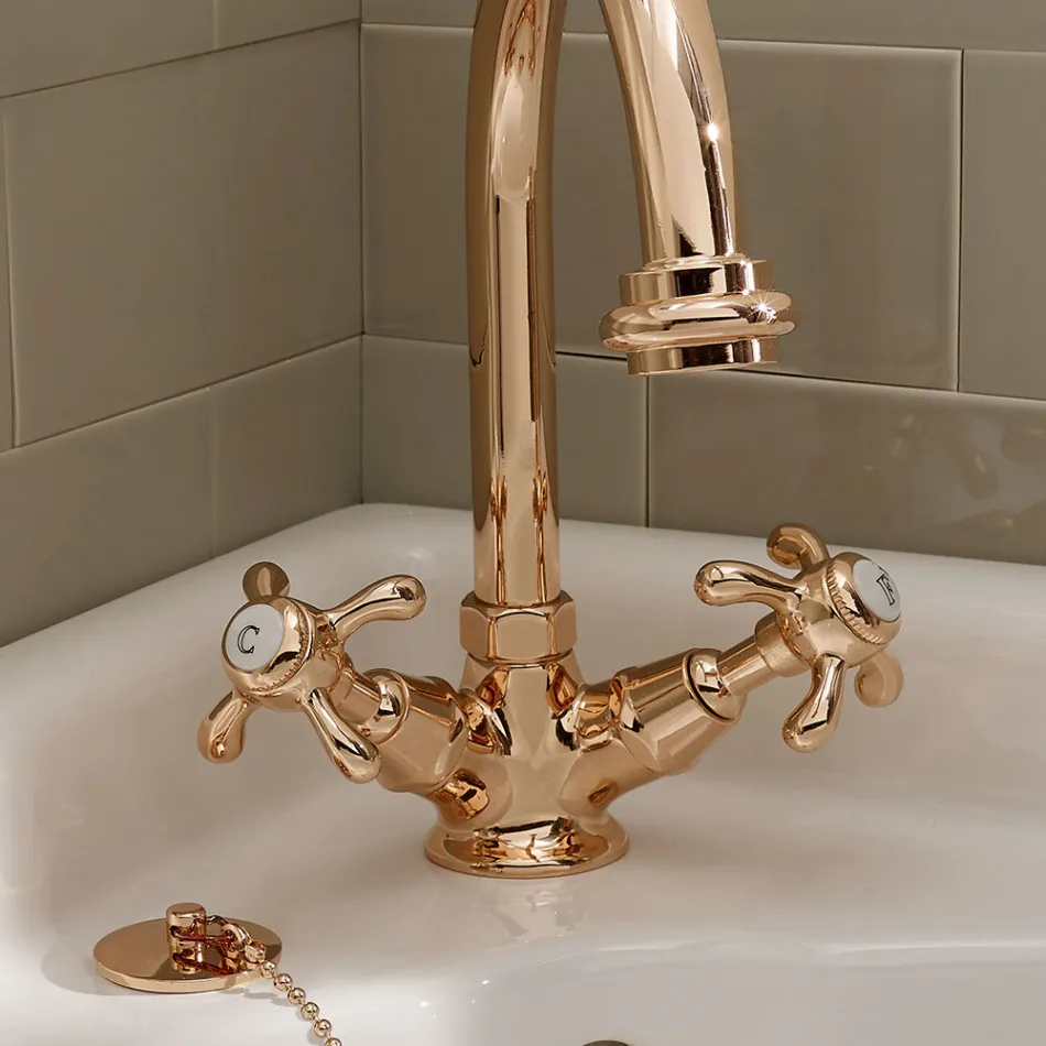 Miscelatore Lavabo Monoforo Stile Vintage in Ottone Made in Italy – Klarisa Viadurini