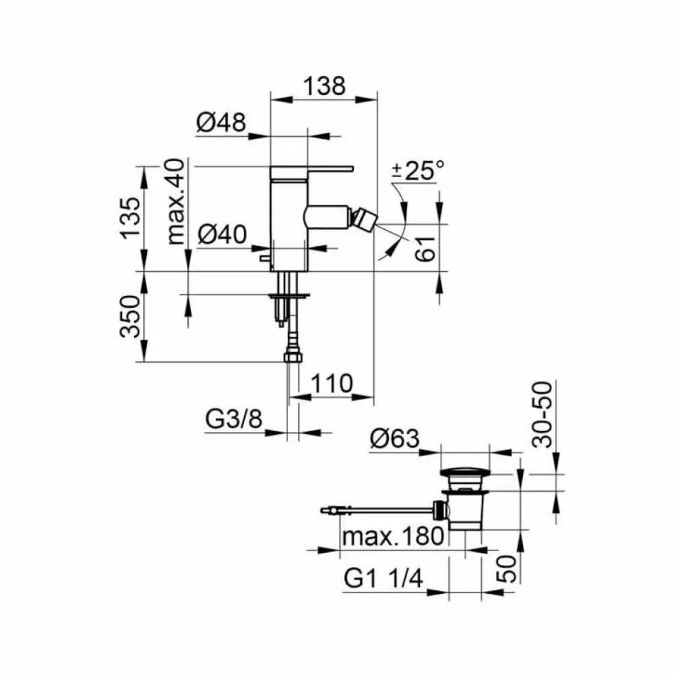 Miscelatore Moderno per Bidet con Scarico a Saltarello in Metallo Cromo - Zanio Viadurini