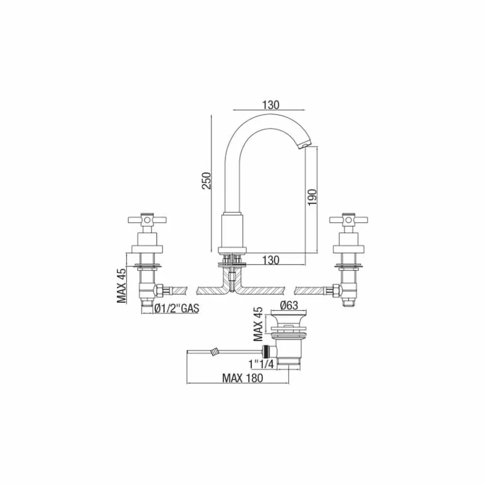 Miscelatore Moderno per Lavabo con Scarico in Ottone Cromo Made in Italy - Liro Viadurini