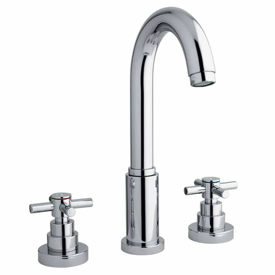 Miscelatore Moderno per Lavabo con Scarico in Ottone Cromo Made in Italy - Liro Viadurini