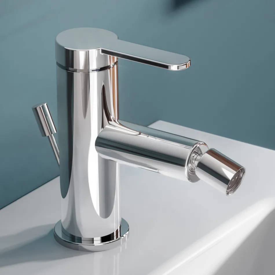 Miscelatore Monocomando Bidet Design Piatto in Ottone Cromato - Agenore Viadurini