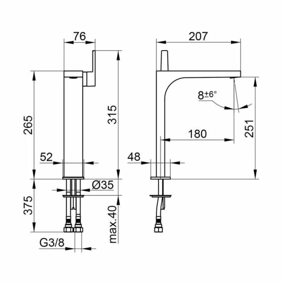 Miscelatore Monocomando Design Moderno per Lavabo Senza Scarico - Etto Viadurini