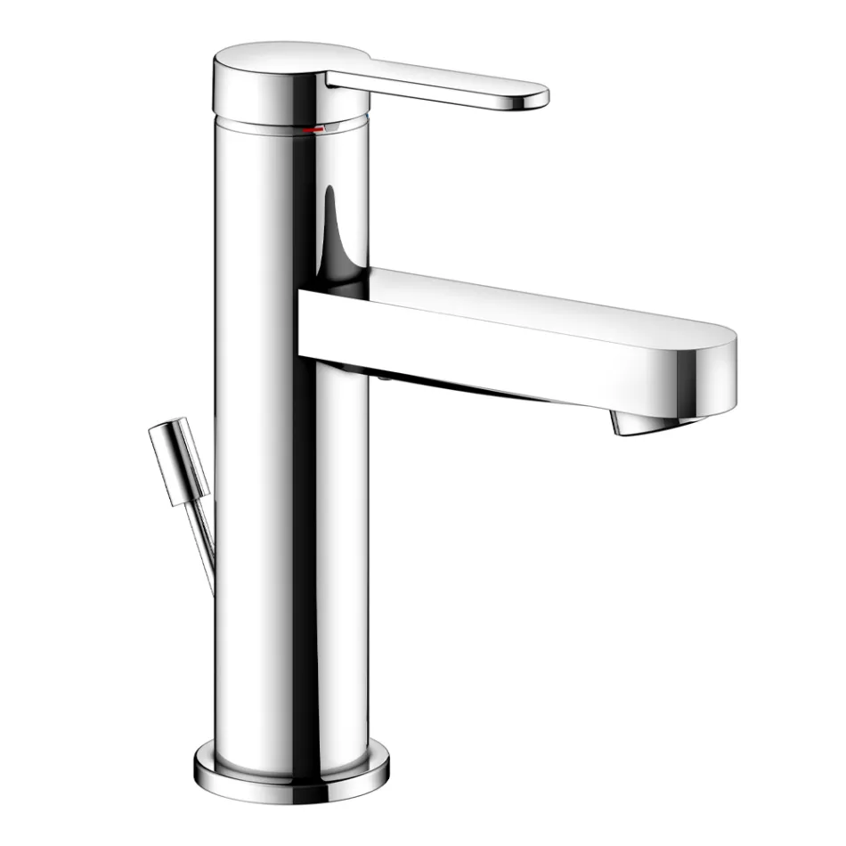 Miscelatore Monocomando Lavabo Design Piatto in Ottone Cromato - Agenore Viadurini