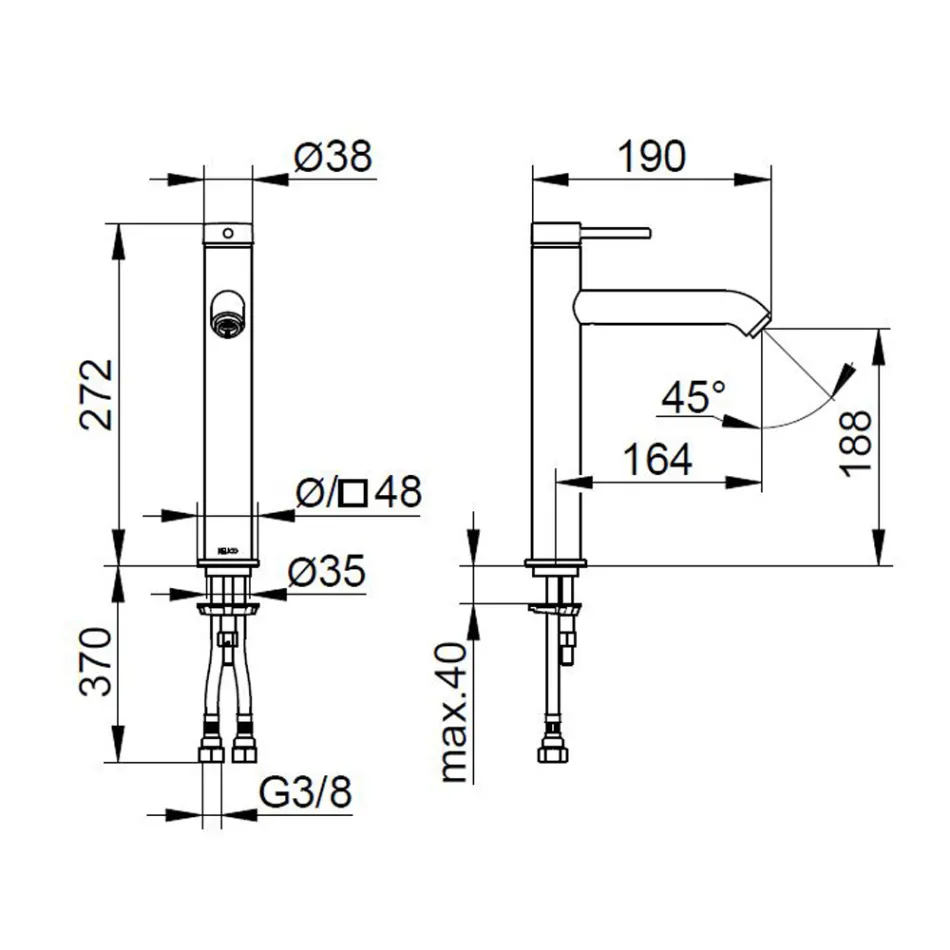 Miscelatore Monocomando Lavabo Senza Scarico Design Rotondo Alto - Antilio Viadurini