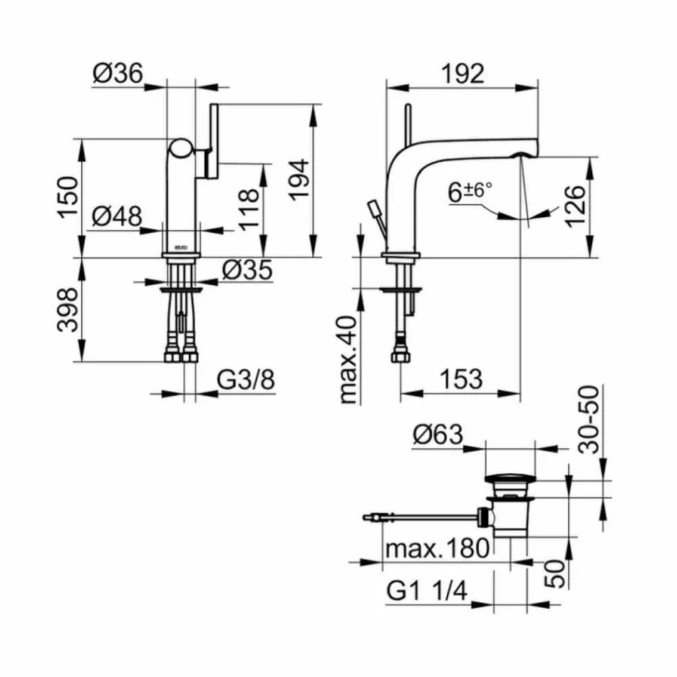 Miscelatore Monocomando Moderno per Lavabo Bagno con Scarico in Metallo - Pinto Viadurini
