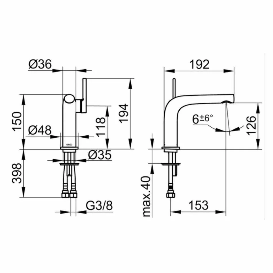 Miscelatore Monocomando Moderno per Lavabo Senza Scarico in Metallo - Pinto Viadurini